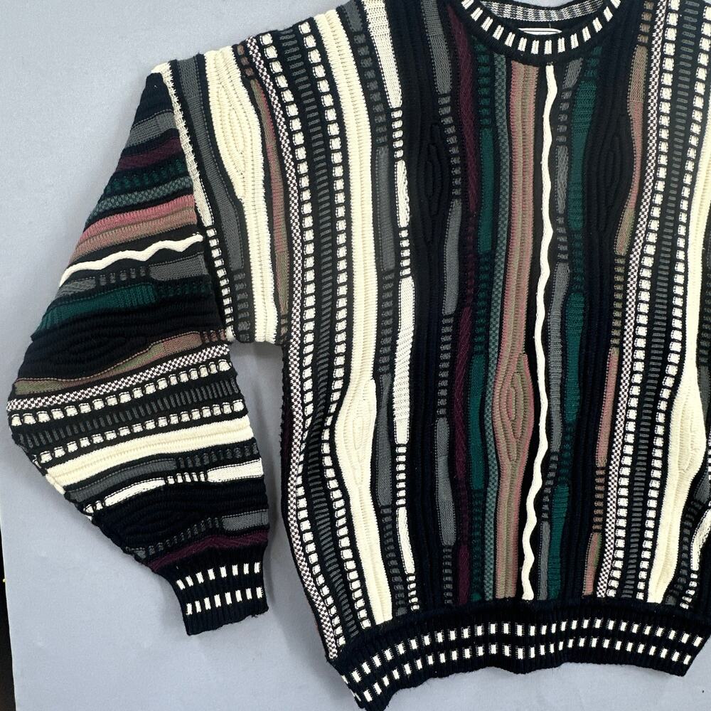 VTG 90s Textured Sweater Mens Lg Multicolor Acrylic Knit Pullover Bold Abstract - Picture 2 of 15